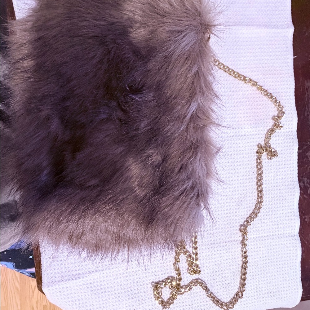 Faux Fur CC cross body with Gold Chain strap